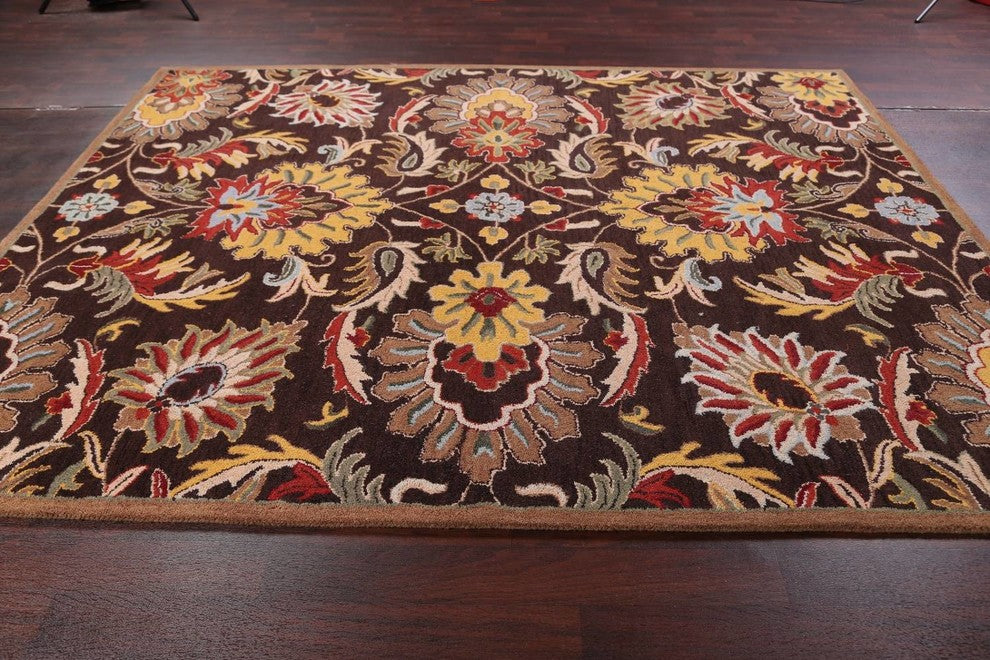 Transitional Oushak Hand Tufted Oriental Floral Area Rug, Brown, 4x6'