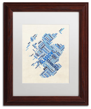 Michael Tompsett 'Scotland Text Map 3' Matted Framed Art, White Mat, 14"x11"