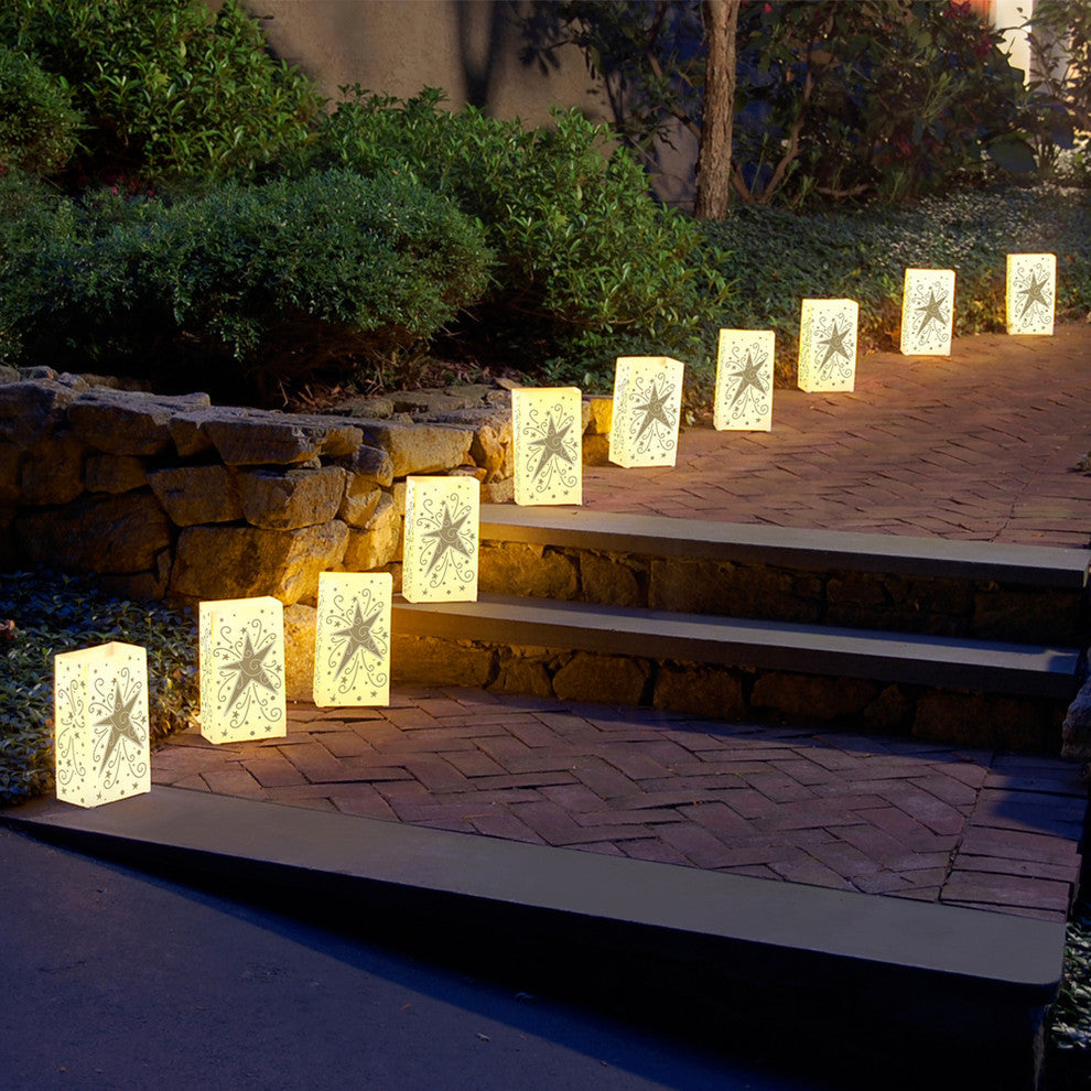 Plastic Luminaria Lanterns, White, Set of 10, Star