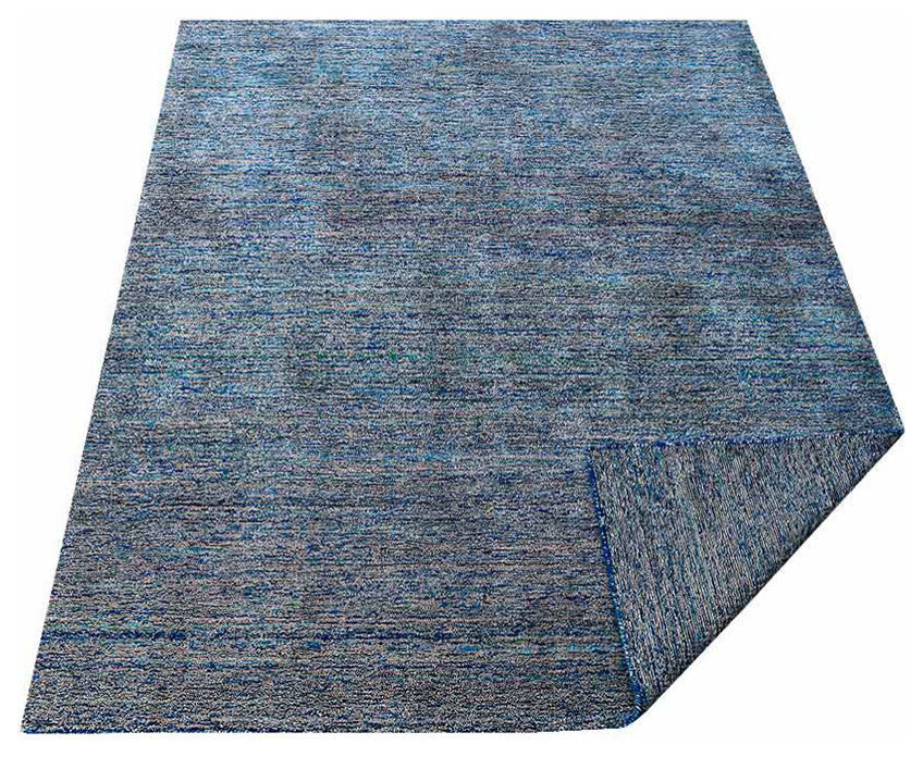 HAND KNOTTED LOOM SILK ECO-FRIENDLY AREA RUGS-Blue White Color,Solid Design, [Rectangle] 3'x5'