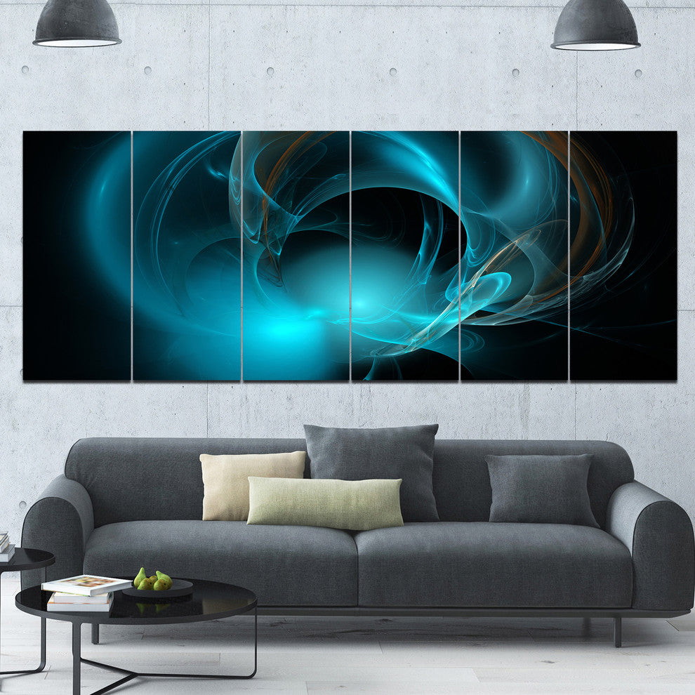 Blue Fractal Galactic Nebula, Abstract Wall Art Canvas, 70"x28", 6 Panels