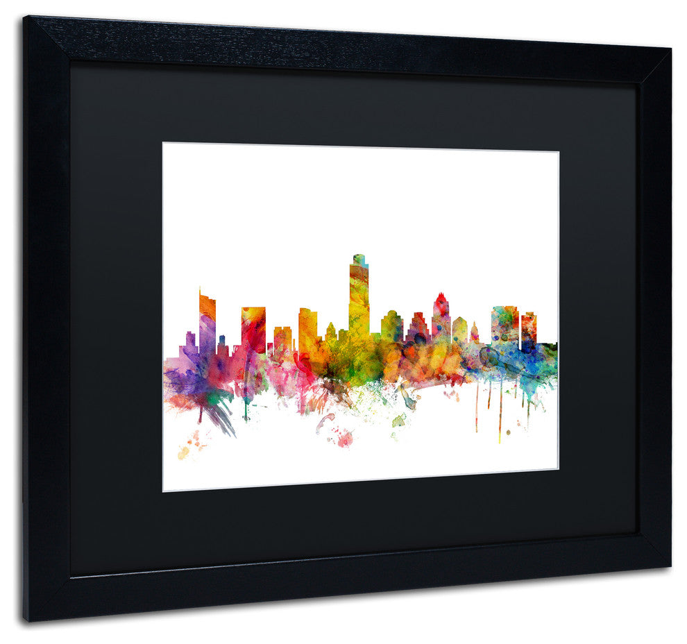 "Austin, Texas Skyline" Matted Framed Canvas Art by Michael Tompsett
