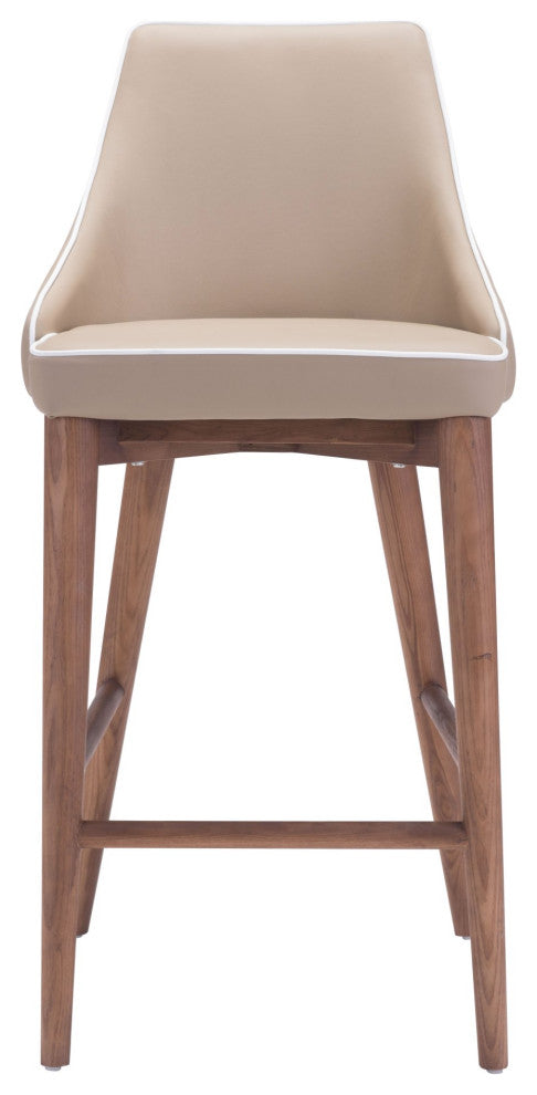 Counter Stool Chair, Fabric, Wood, Beige, Brown, Bar Kitchen Pub Cafe Bistro