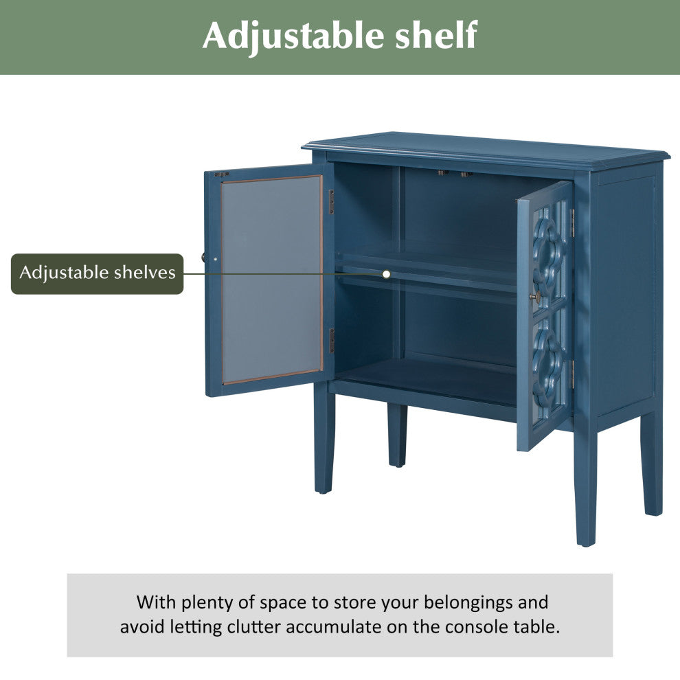 Wood Double Mirrored Door Accent Cabinet with Adjustable Shelf, Blue, 32" X 14"