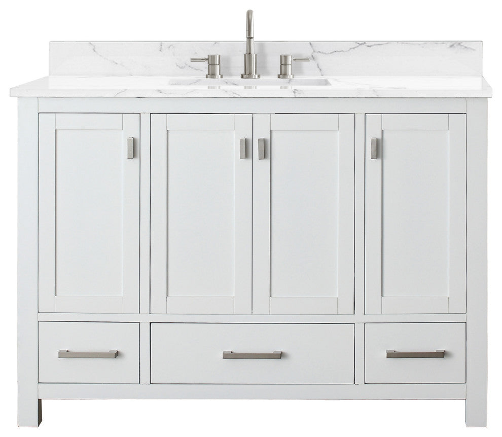 Avanity Modero 48" Vanity, White, Cala White Engineered Stone Top