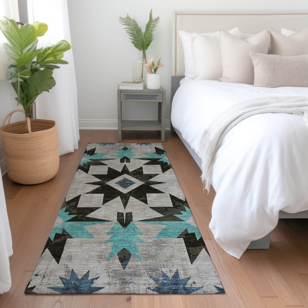 Machine Washable Indoor/Outdoor Chantille ACN1893 Black 2'3" x 7'6" Runner Rug