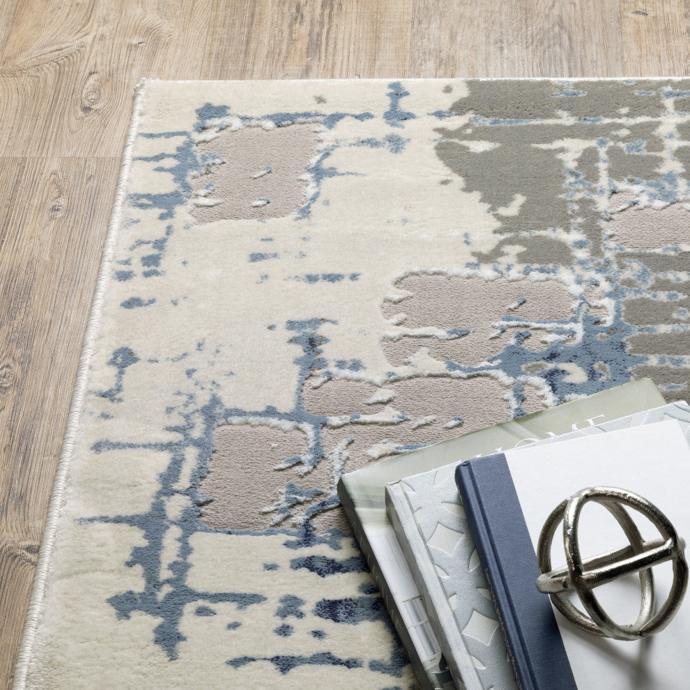 Emery Abstract Grey/Blue Indoor Area Rug, 3'3" x 5'