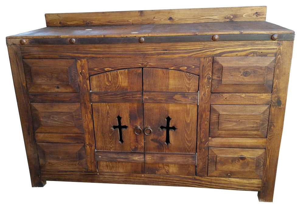 Rustic Reclaimed Wood Templar Crusaders Bathroom Vanity, 55"x22"x36"
