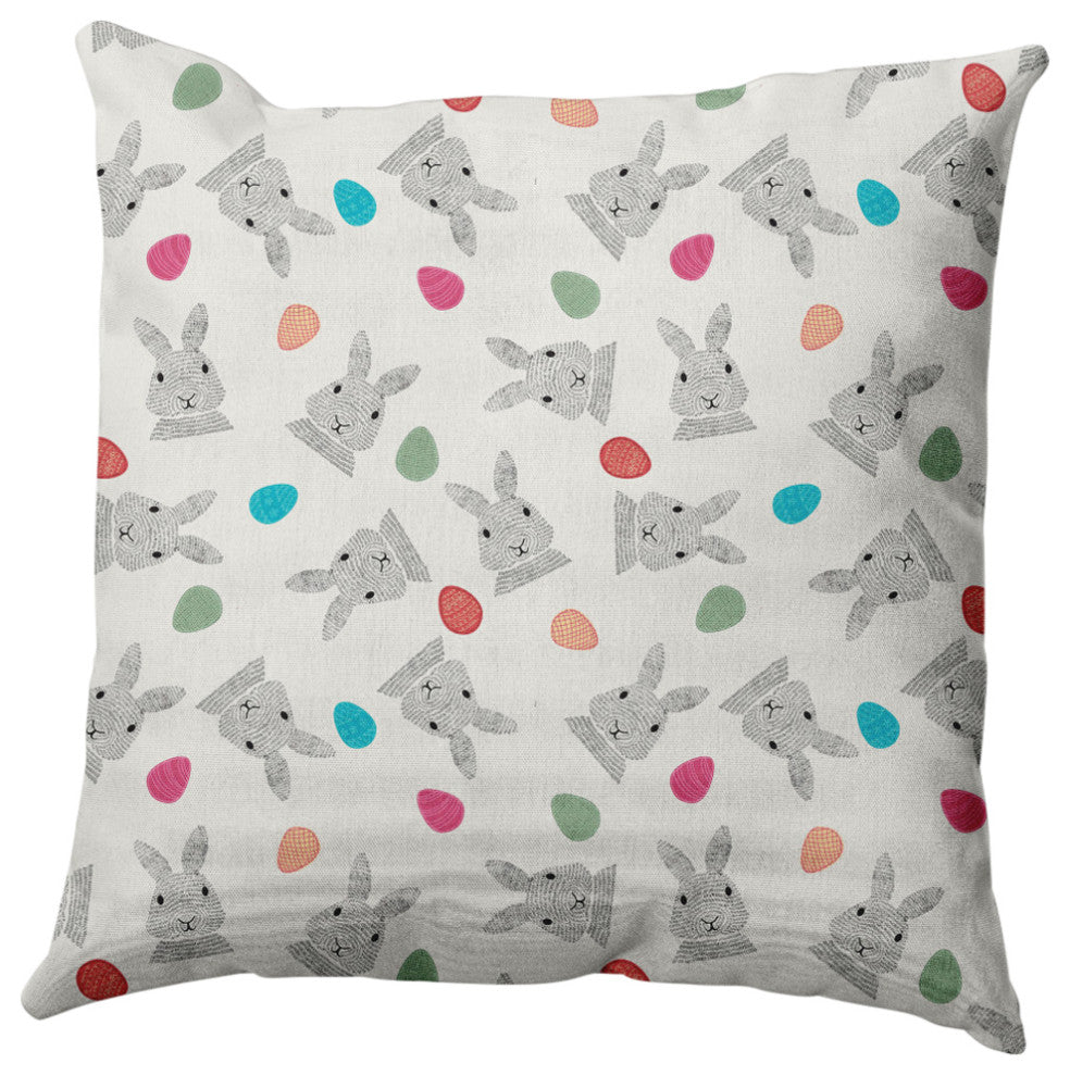 Bunnies and Eggs Easter Decorative Throw Pillow, Whisper White, 18x18"