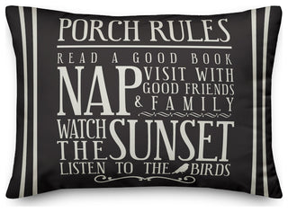 Porch Rules on Black 14x20 Indoor/Outdoor Pillow