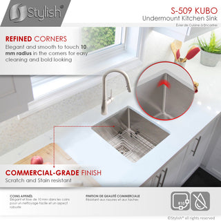 STYLISH 18" x 16" Stainless Steel Single Basin Undermount Kitchen Sink with Grid
