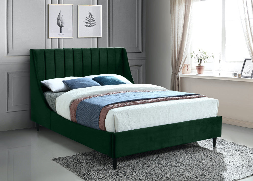 Eva Velvet Upholstered Bed, Green, Queen