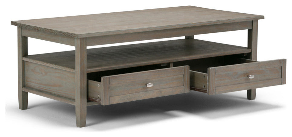 Warm Shaker SOLID WOOD Coffee Table, Distressed Gray