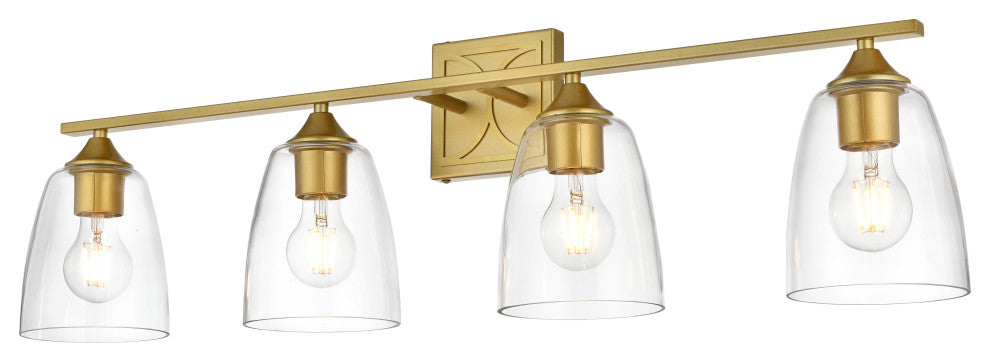 4 Light Brass And Clear Bath Sconce