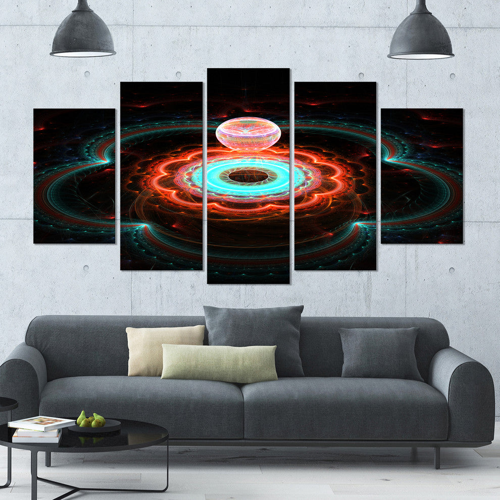 Balloon over Fractal Colored Area, Floral Canvas Art Print, 60"x32", 5 Panels