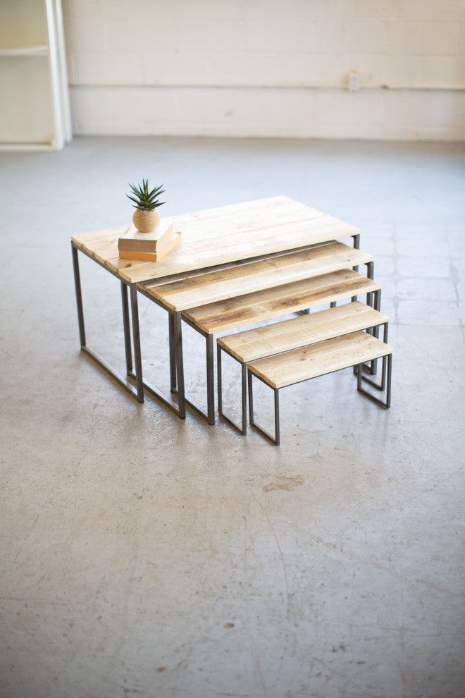 Farmhouse Recycled Wood Rectangle Nesting Stand 5-Piece Set