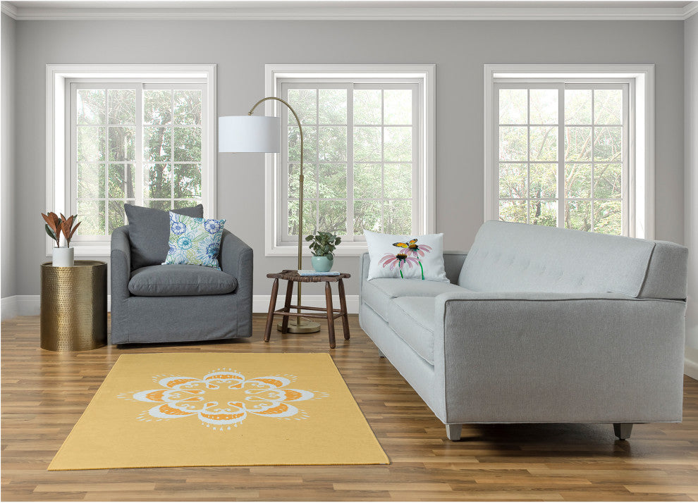 Ikat Mandala Chenille Rug, Sunshine Yellow, 4'x6'