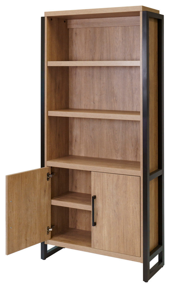 Modern Wood  Laminate Bookcase With Doors, Fully Assembled, Light Brown