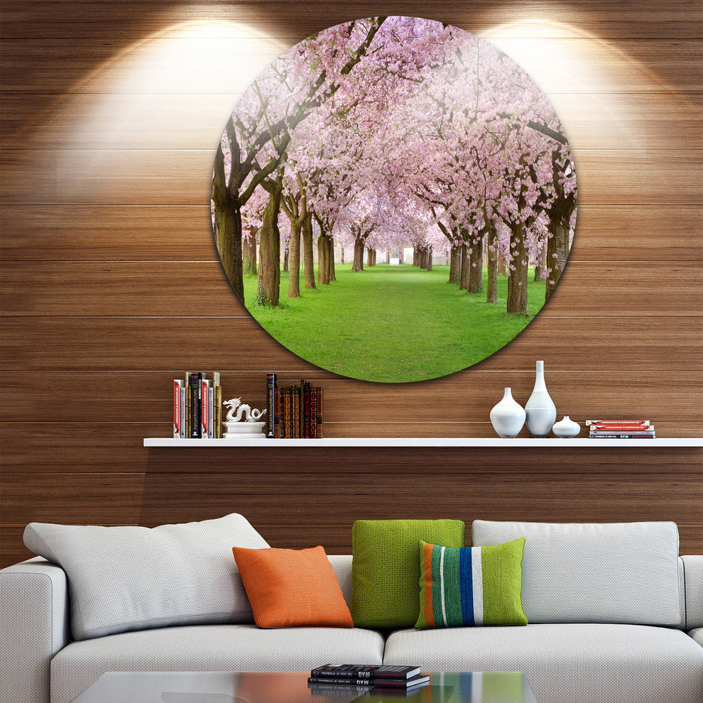 Stunning Cherry Blossoms Plenitude, Landscape Disc Metal Wall Art, 36"