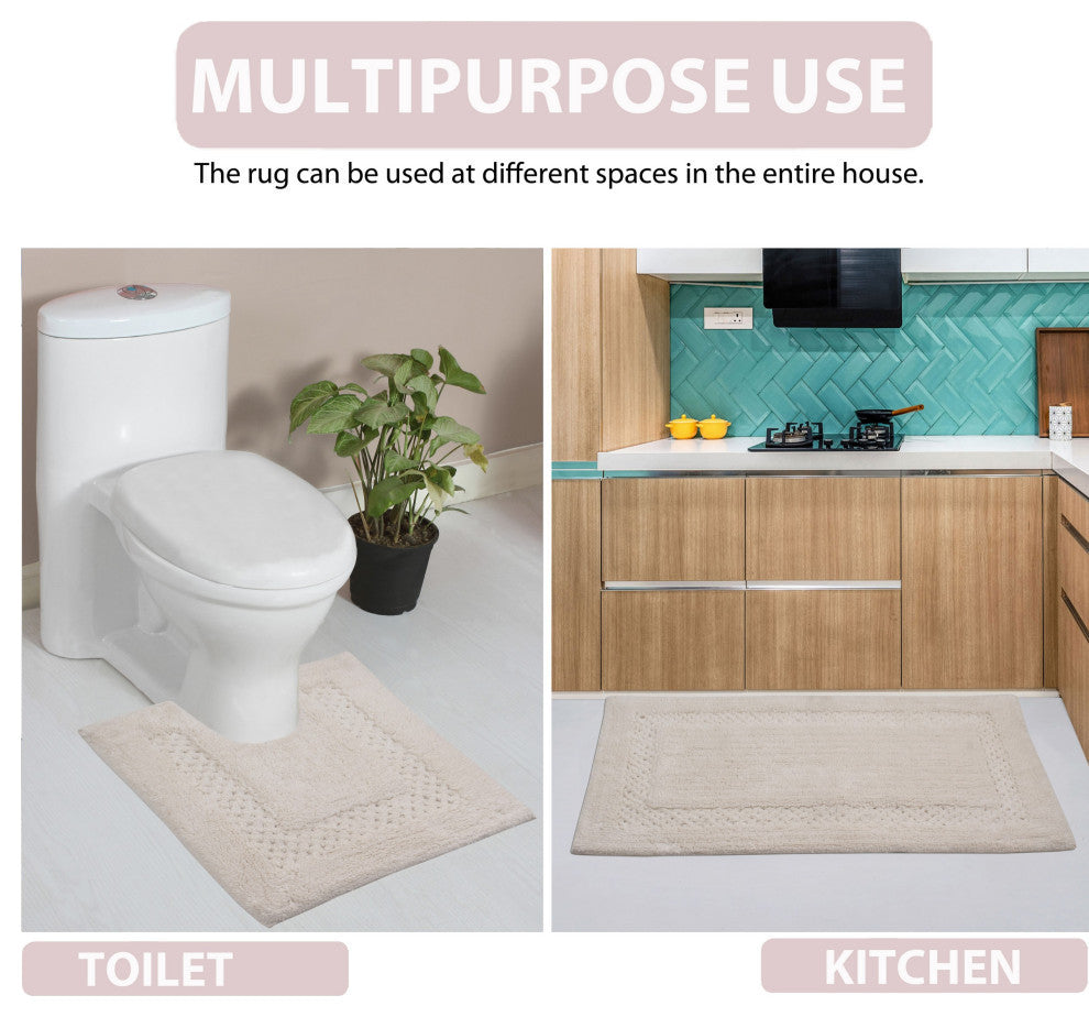 Classy Bath Rugs Set, Machine Wash, 3-Piece Set With Runner, Ivory