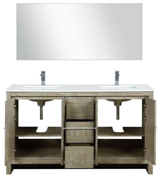 Lafarre Contemporary  60" Rustic Acacia Double Sink Bathroom Vanity Set, Monte C