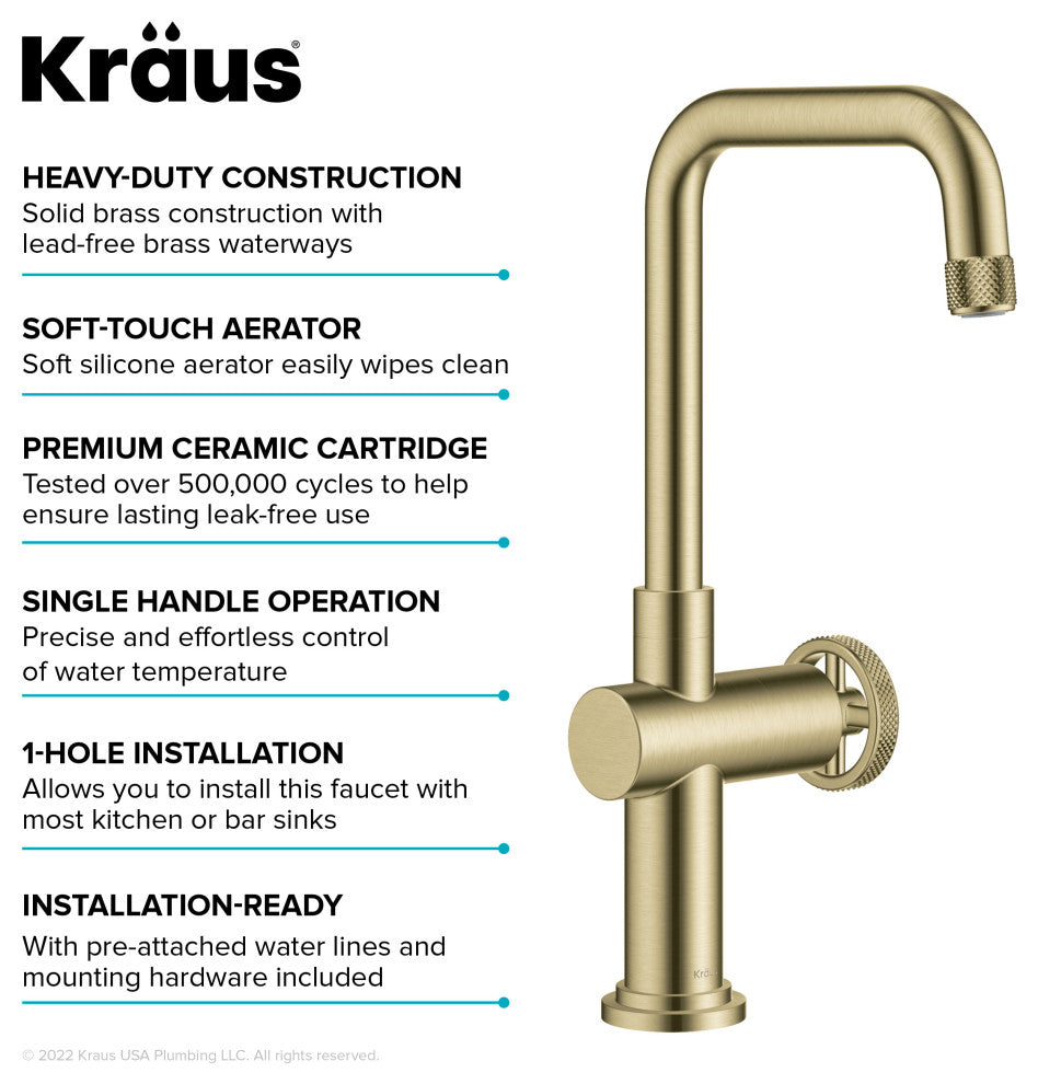 Urbix Bridge Kitchen Faucet, Brushed Gold, Kpf-3127bg