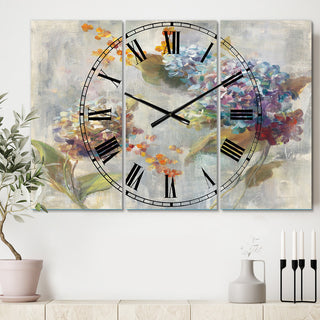 Autumn Hydrangea Traditional 3 Panels Metal Clock