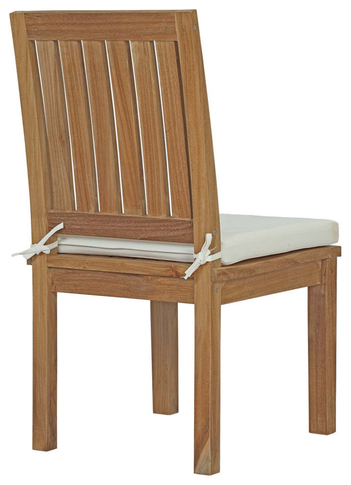 Side Dining Chair and Table Set, Wood, Brown Natural White, Modern, Outdoor