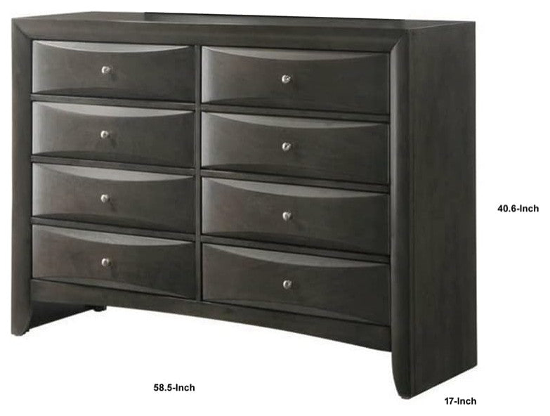 Dresser with Beveled Front 8 Storage Drawers, Gray