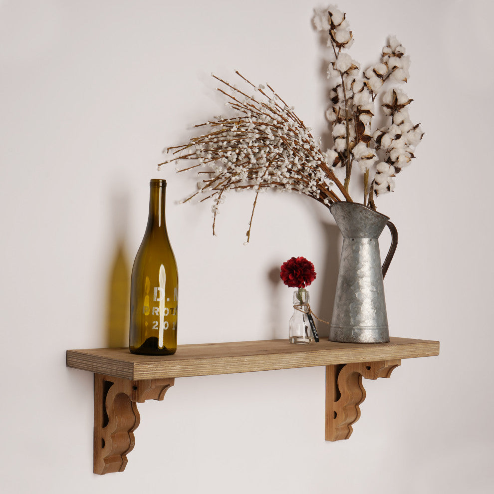 Natural Distressed Antique Wood Corbel Wall Shelf Brackets, Set of 2