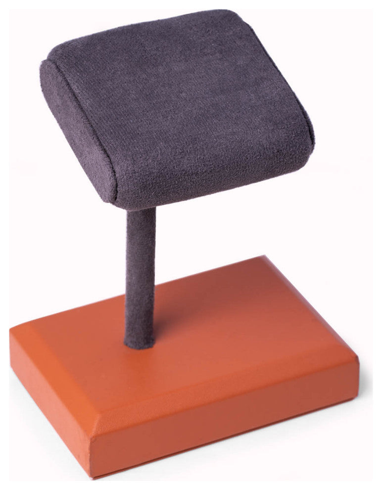 Matte Brown Single Watch Display Stand, Gray Suede CUShion