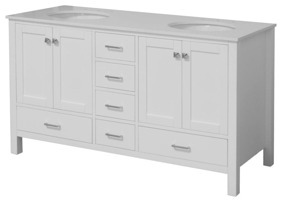 Horizon 60" Double Bathroom Vanity, White, Engineered White