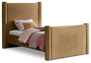 Elias Upholstered Bed, Saddle, Twin, Velvet