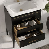 Celios Bathroom Vanity, Black with Brass Trim, 24", Single Sink, Freestanding