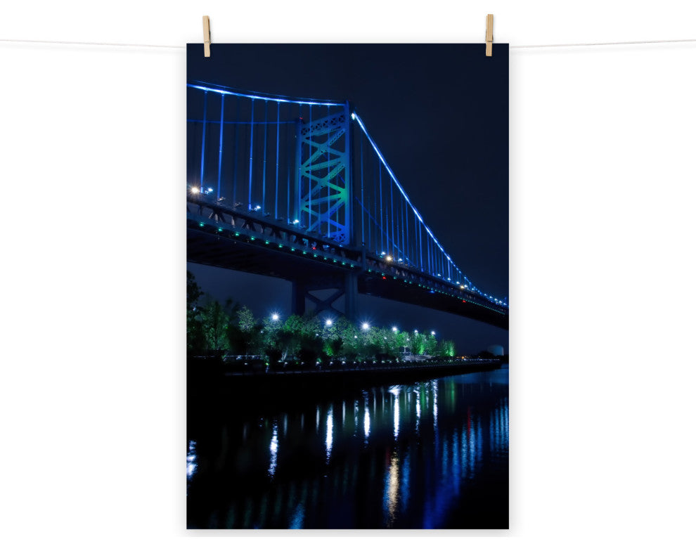 The Ben Franklin Bridge 3 Night Urban Landscape Photo Unframed Wall Art Print, 18" X 24"