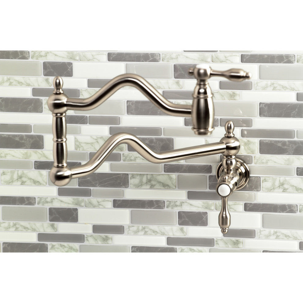 Kingston Brass KS2108TAL Tudor Wall Mount Pot Filler, Brushed Nickel
