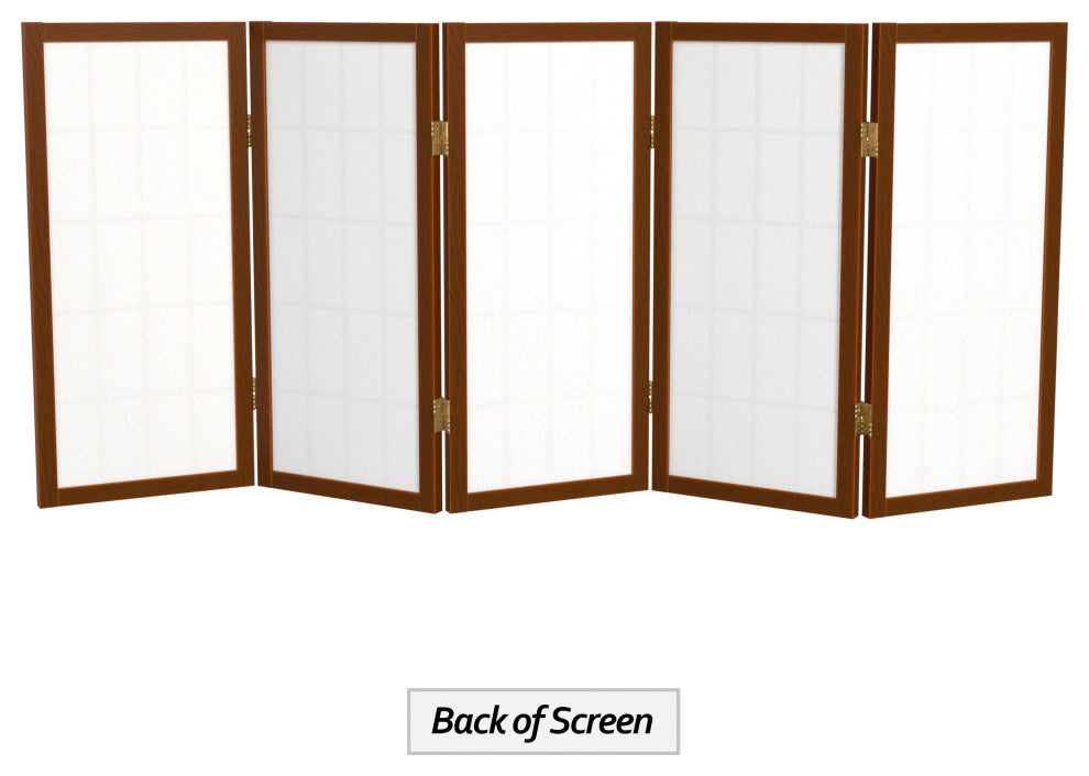 2' Tall Desktop Window Pane Shoji Screen, Walnut, 5 Panels