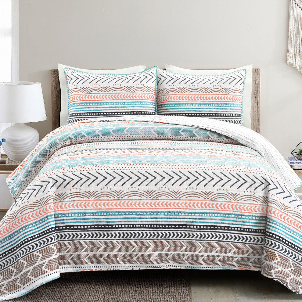 Hygge Geo 3-Piece Quilt Set, Neutral/Multi, King