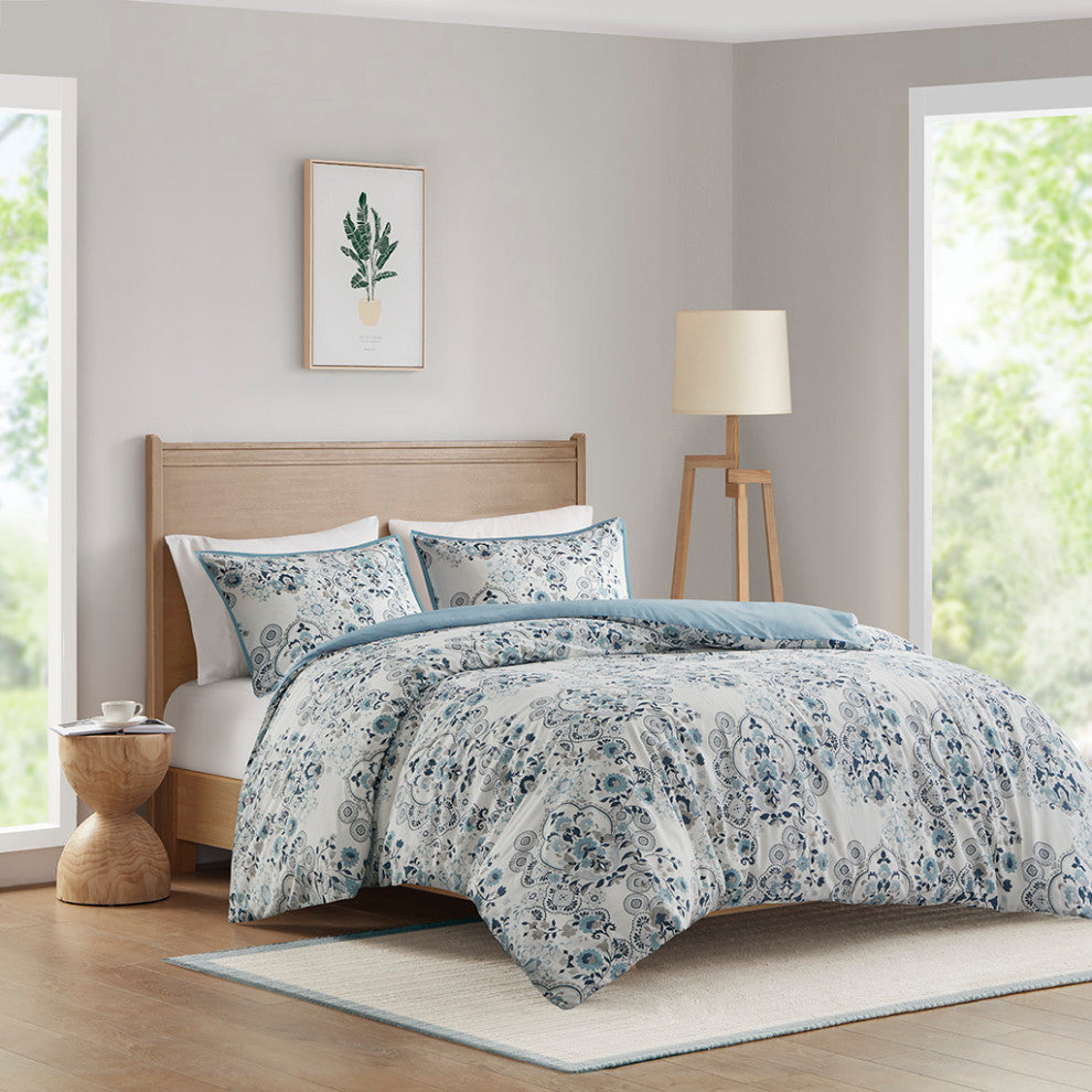 Madison Park Brielle 3 Piece Floral Printed Cotton Duvet Cover Set