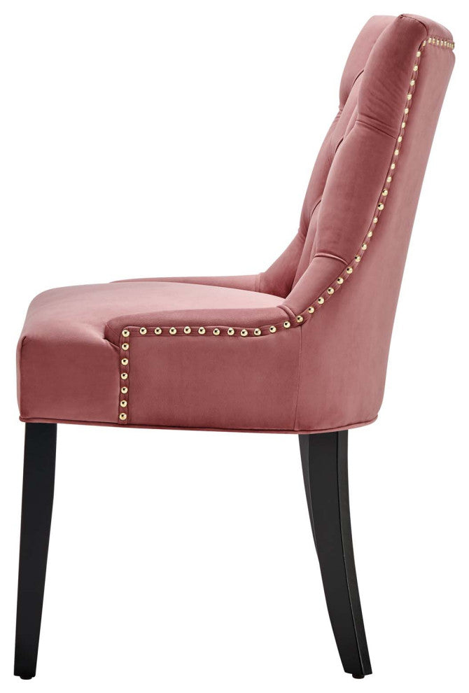 Tufted Side Dining Chair, Set of 2, Velvet, Wood, Pink, Cafe Bistro Restaurant