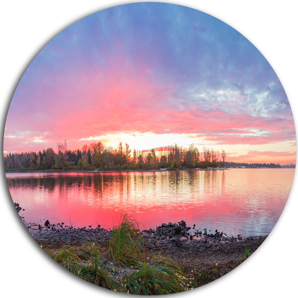 Beautiful Fall Sunrise Over River, Landscape Round Wall Art, 36"