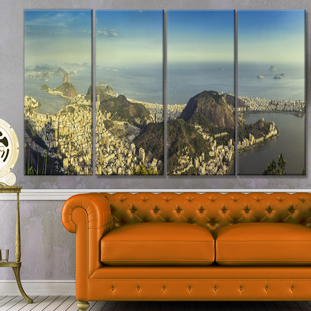 Rio De Janeiro with Copacabana, Landscape Canvas Art Print, 48"x28", 4 Panels