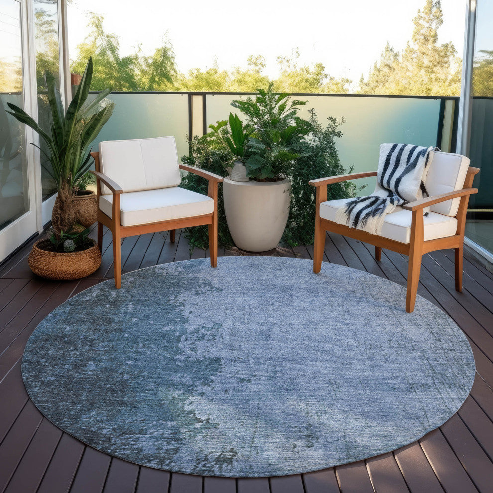 Machine Washable Indoor/Outdoor Chantille ACN1912 Blue 8' x 8' Round Rug