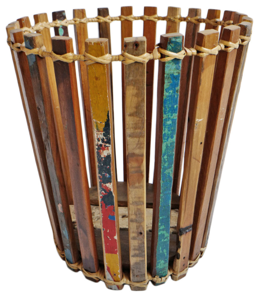 Salvaged Boat Wood Basket Medium