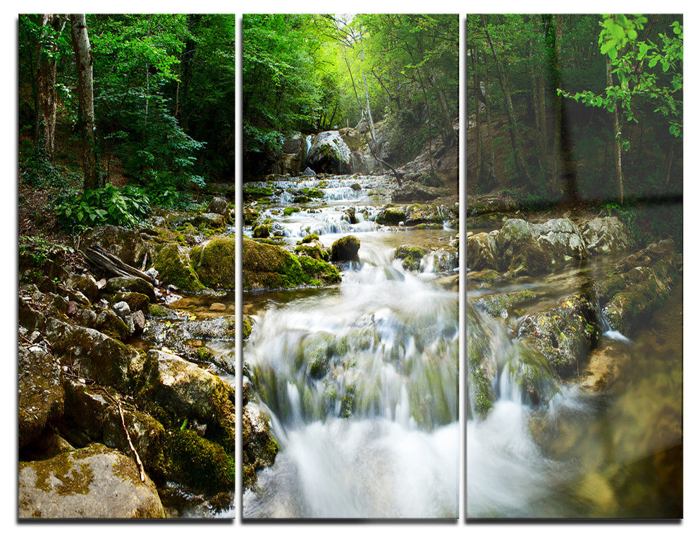 "Natural Spring Waterfall" Photo Metal Wall Art, 3 Panels, 36"x28"
