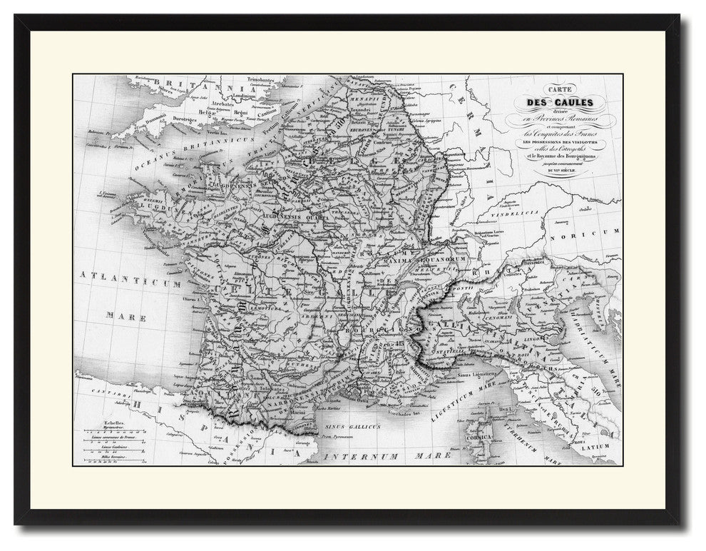 France Vintage B&W Map Canvas Print, 28"x37"