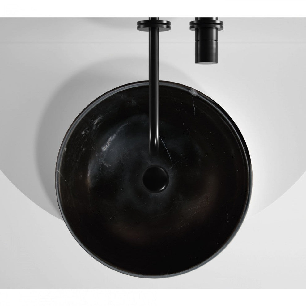 Toros Black Natural Stone Marble Vessel Sink Polished (D)16" (H)6"