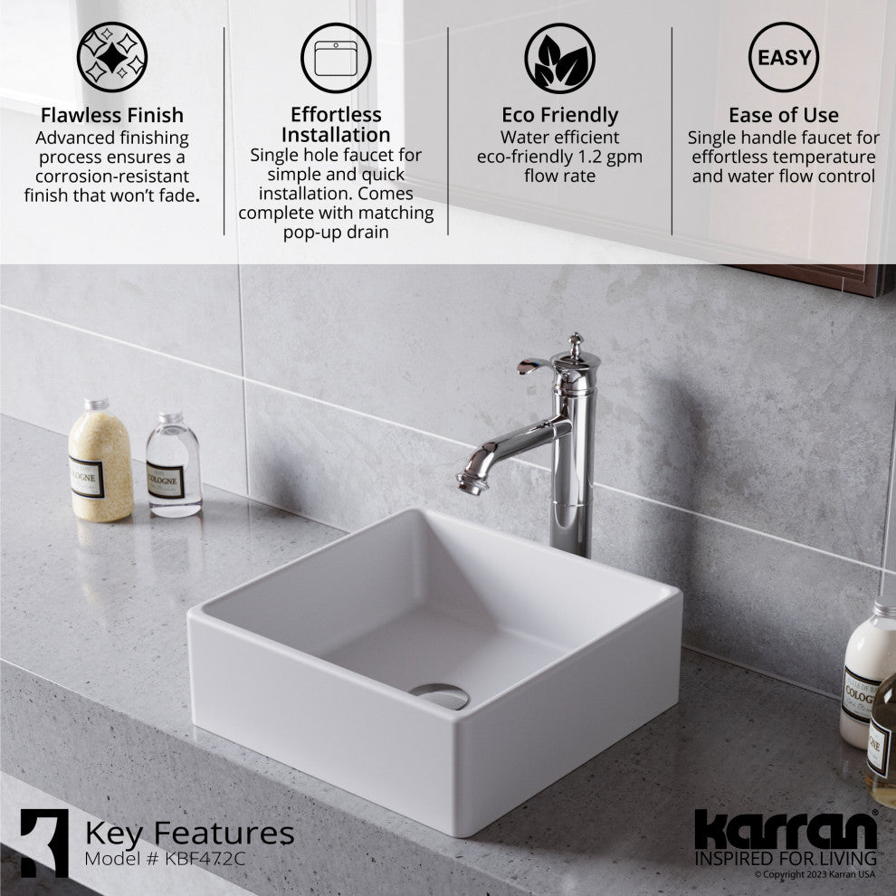 Karran 1-Handle 1-Hole Vessel Faucet With Pop-up Drain, Chrome