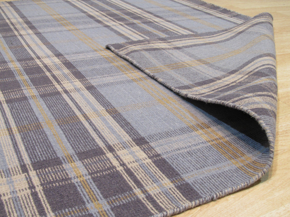Blue Transitional Geometric Plaid Area Rug