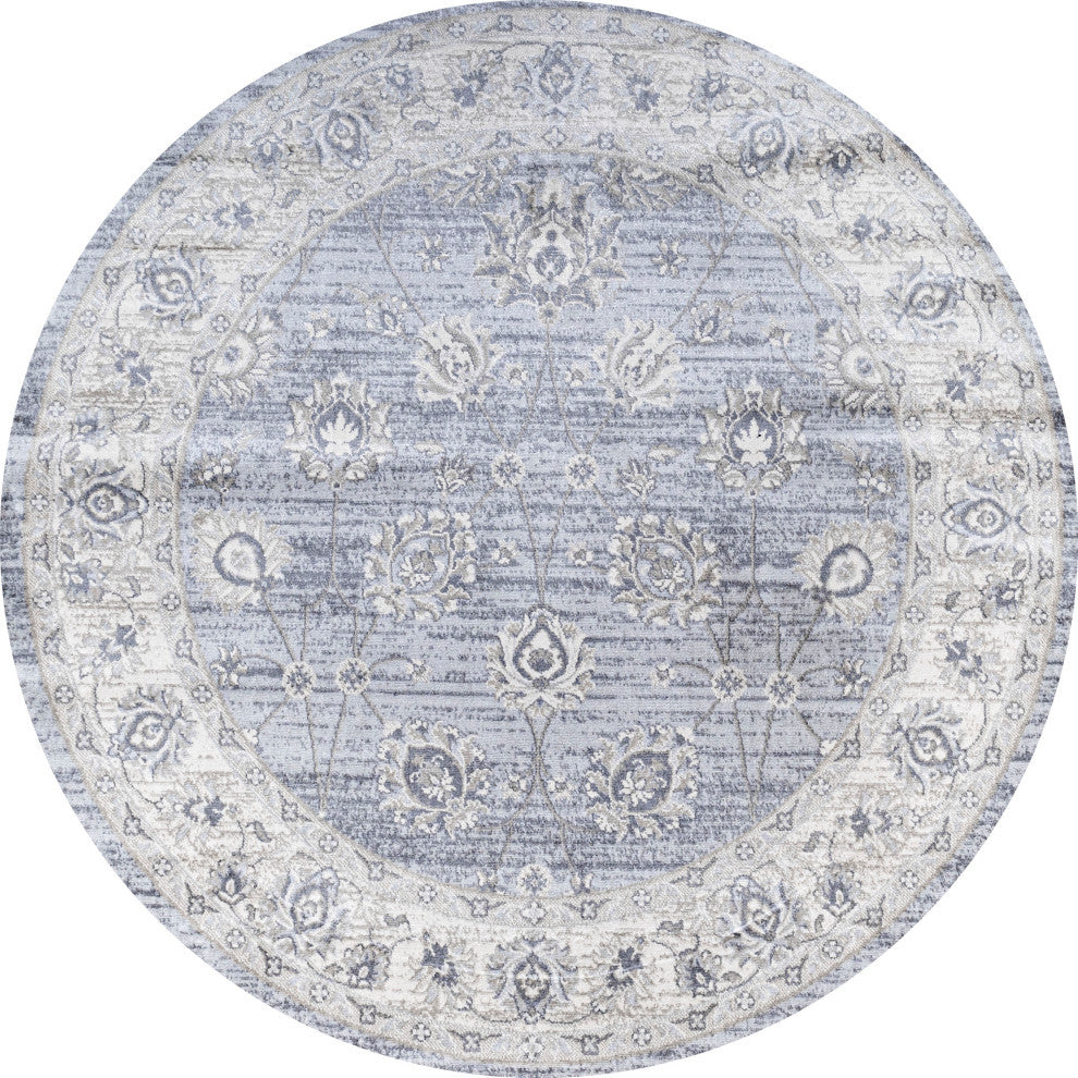 Modern Persian Moroccan Light Gray 6' Round Area Rug